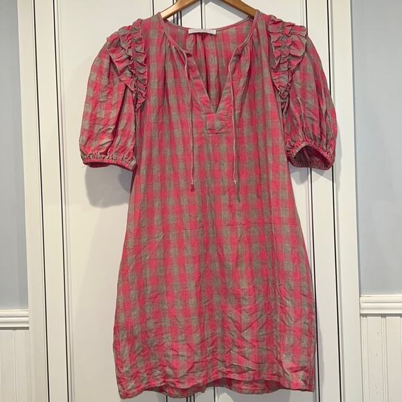 🔥🔥FIRE SALE🔥🔥 EUC OLIVACEOUS pink check linen dress - Picture 1 of 8